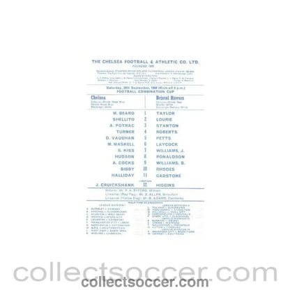 1968 - Chelsea v Bristol Rovers official programme 28/09/1968 Reserves - Collect Soccer