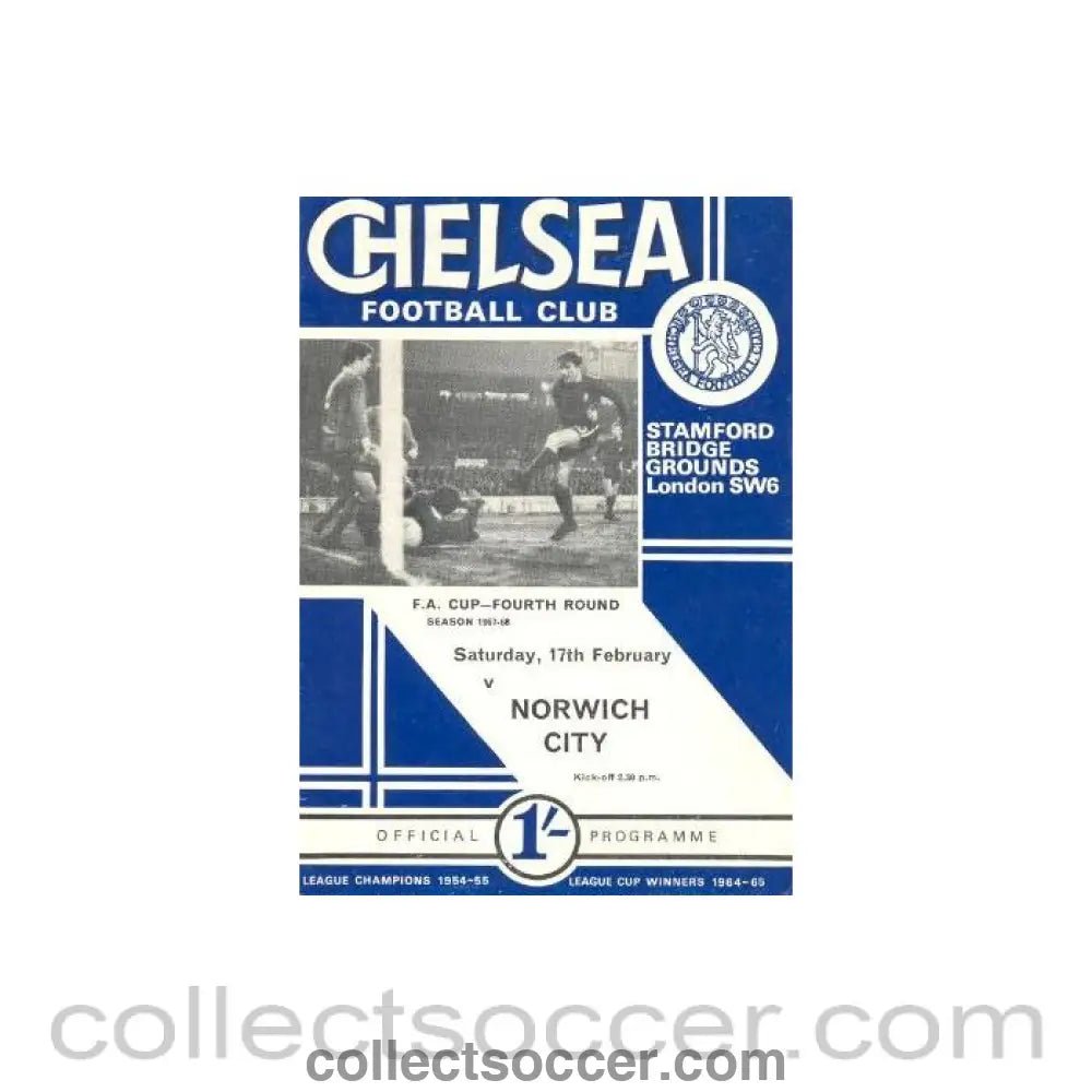 1968 - Chelsea v Norwich City official programme 17/02/1968 - Collect Soccer