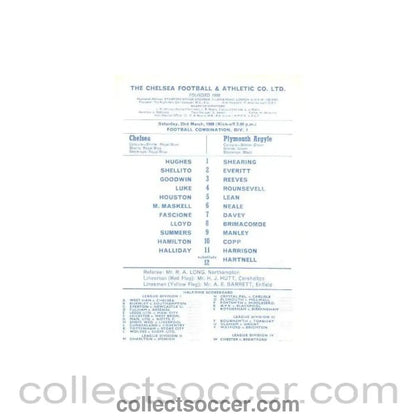 1968 - Chelsea v Plymouth Argyle official programme 23/03/1968 Reserves - Collect Soccer