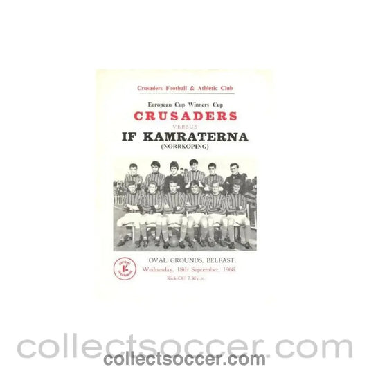 1968 - Crusaders, Nortern Ireland v IF Kamraterna official programme 18/09/1968 - Collect Soccer