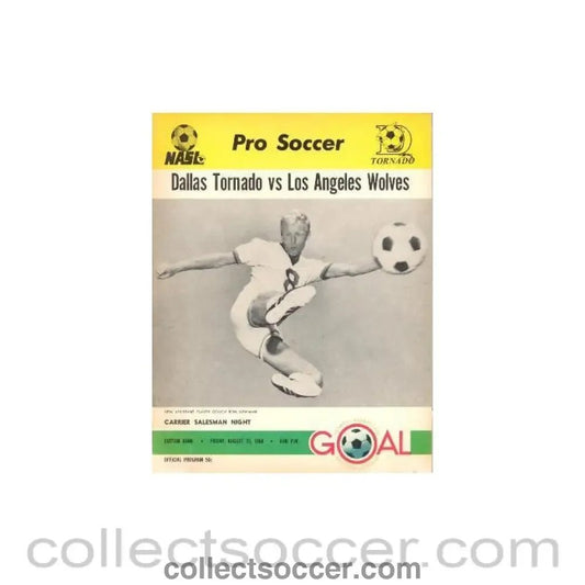 1968 Dallas Tornado v Los Angeles Wolves official programme 23/08/1968 - Collect Soccer