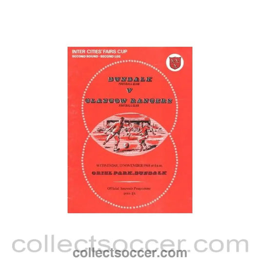 1968 - Dundalk v Glasgow Rangers official programme 13/11/1968 - Collect Soccer