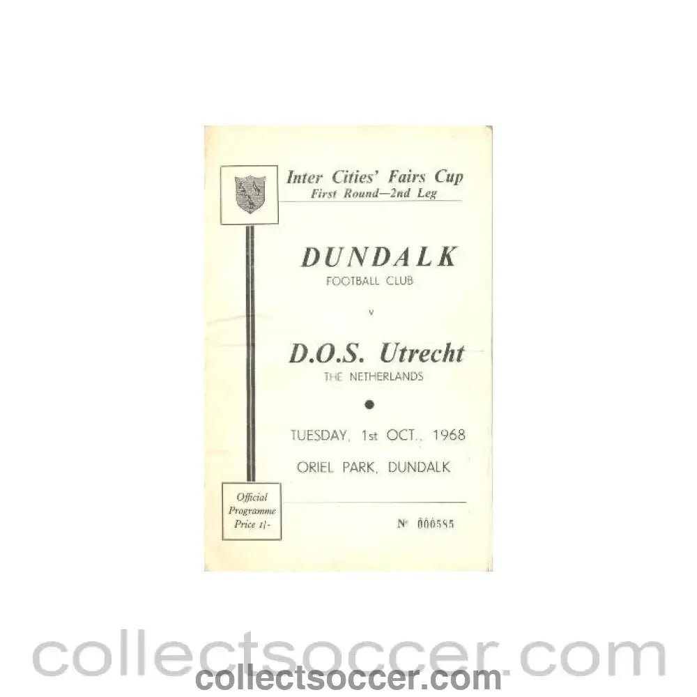 1968 - Dundalk v Utrecht, Netherlands official programme 01/10/1968 - Collect Soccer