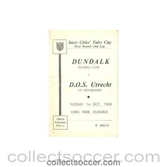 1968 - Dundalk v Utrecht, Netherlands official programme 01/10/1968 - Collect Soccer