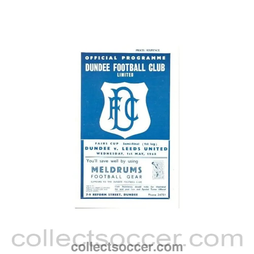 1968 - Dundee United v Leeds official programme 01/05/1968 Inter Cities Fairs Cup Semi - Final - Collect Soccer