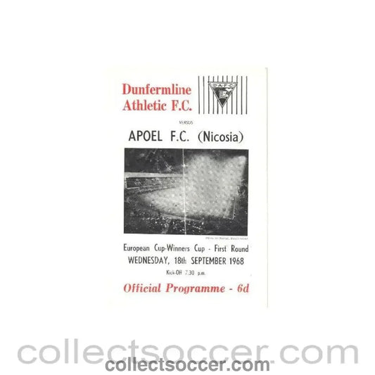 1968 - Dunfermline Athletic v Apoel, Nicosia official programme 18/09/1968 - Collect Soccer