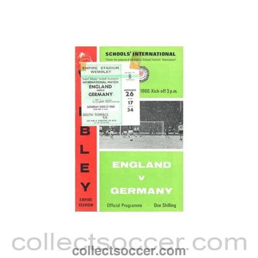 1968 - England v Germany official programme 27/04/1968 youth match, with ticket - Collect Soccer