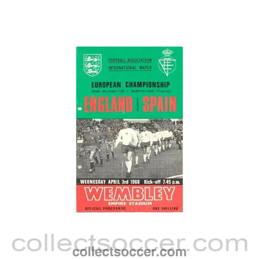 1968 England v Spain official programme 03/04/1968 European Championship, hole - punched - Collect Soccer