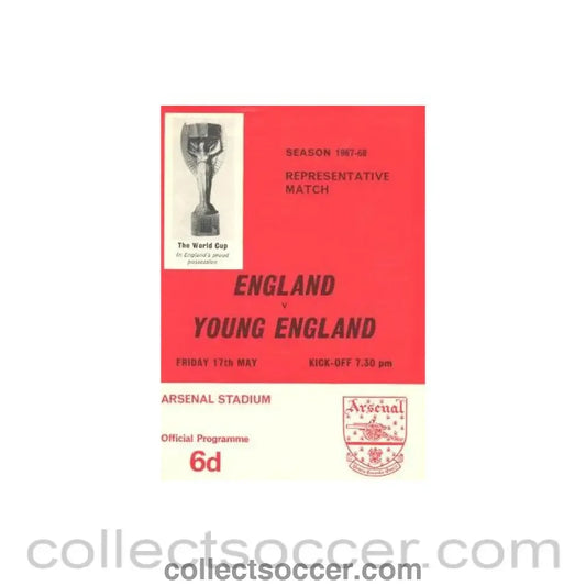 1968 England v Young England official programme 17/05/1968 at Arsenal