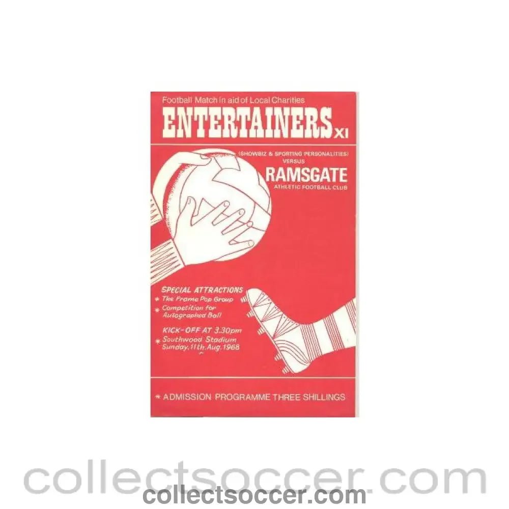1968 - Entertainers XI v Ramsgate official programme 11/08/1968 - Collect Soccer