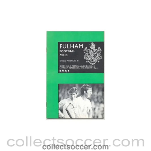 1968 - Fulham v Bury official programme 26/10/1968 - Collect Soccer