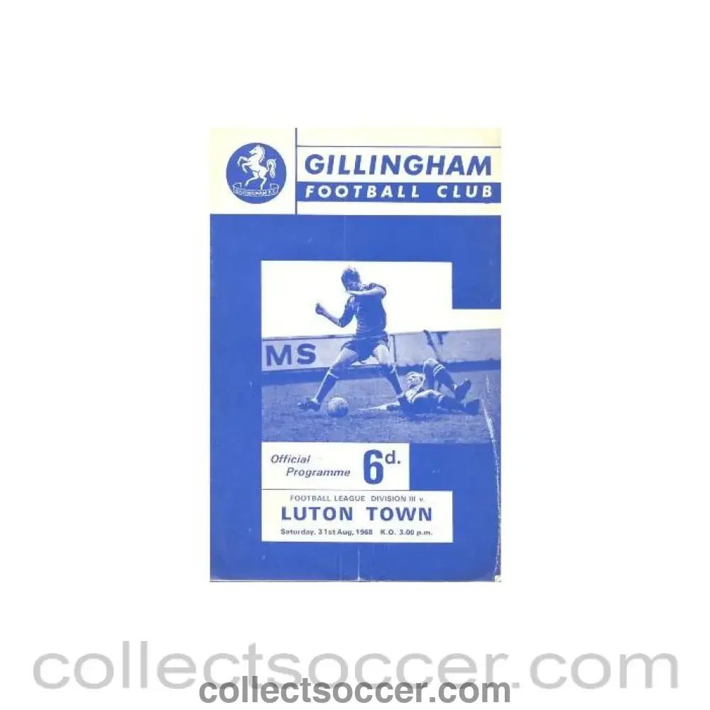 1968 - Gillingham v Luton Town official programme 31/08/1968 Football League - Collect Soccer