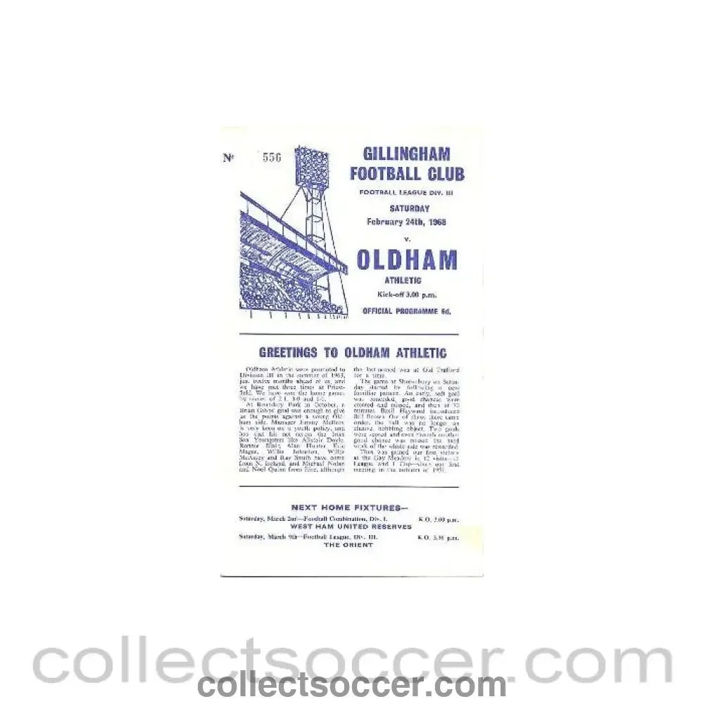 1968 - Gillingham v Oldham official programme 24/02/1968 - Collect Soccer