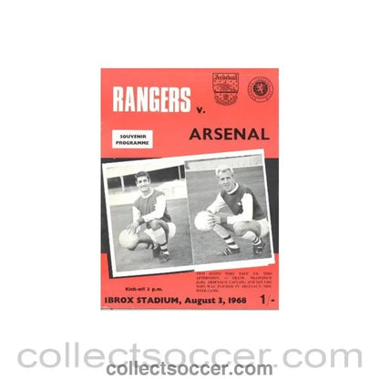 1968 - Glasgow Rangers v Arsenal official programme 03/08/1968 - Collect Soccer