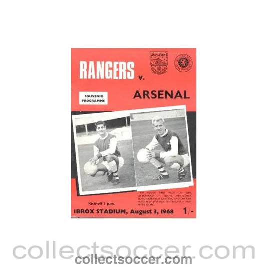 1968 - Glasgow Rangers v Arsenal official programme 03/08/1968 - Collect Soccer