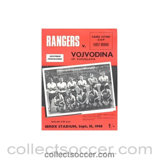 1968 - Glasgow Rangers v Vojvodina official programme 18/09/1968 - Collect Soccer