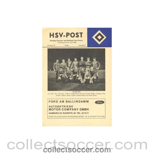 1968 Hamburg v Cardiff City official programme 24/04/1968 - Collect Soccer