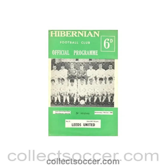 1968 - Hibernian v Leeds United official programme 10/01/1968 Inter Cities Fairs Cup - Collect Soccer