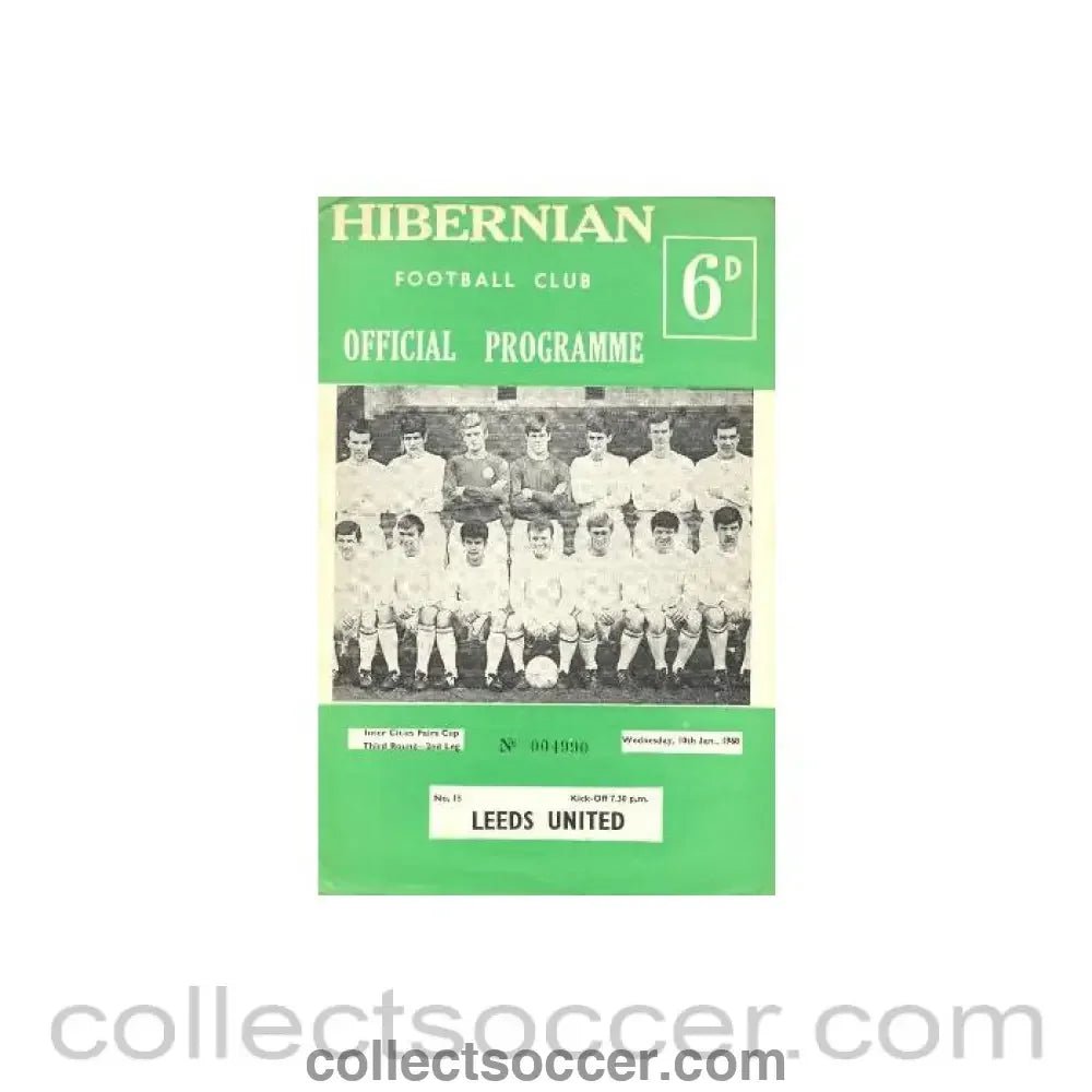 1968 - Hibernian v Leeds United official programme 10/01/1968 Inter Cities Fairs Cup - Collect Soccer