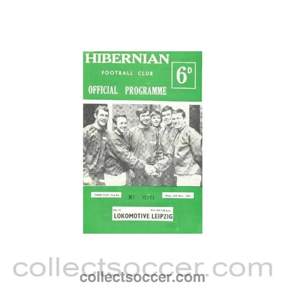 1968 - Hibernian v Lokomotive, Leipzig, East Germany official programme 13/11/1968 Intercities Fairs Cup - Collect Soccer