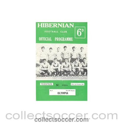 1968 - Hibernian v Olympia official programme 02/10/1968 - Collect Soccer