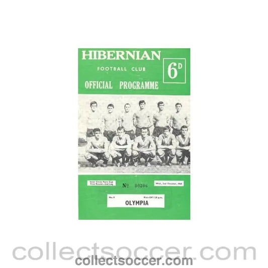 1968 - Hibernian v Olympia official programme 02/10/1968 - Collect Soccer