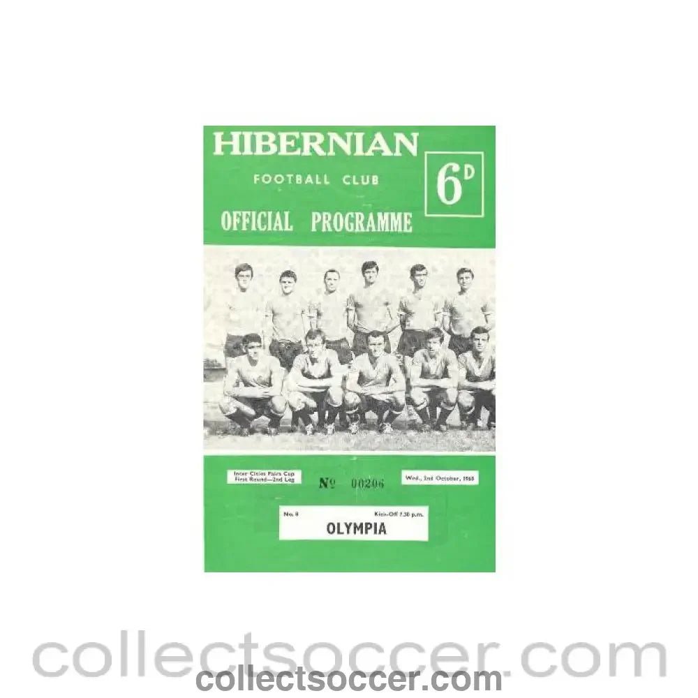 1968 - Hibernian v Olympia official programme 02/10/1968 - Collect Soccer