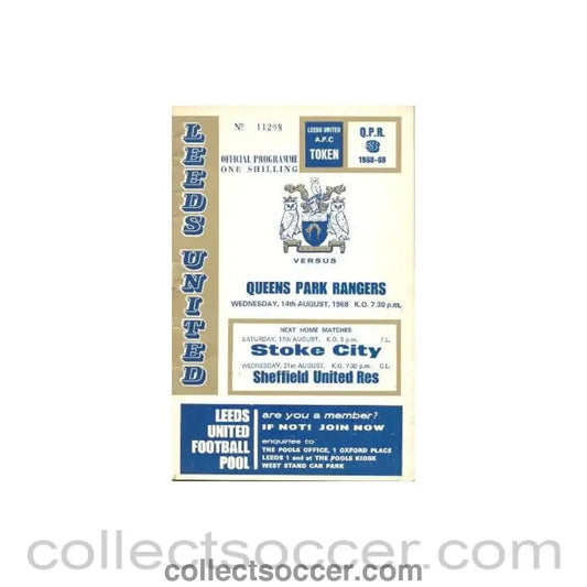 1968 - Leeds United v Queen's Park Rangers official programme 14/08/1968 Football League - Collect Soccer