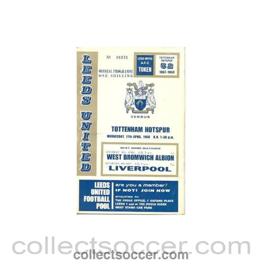 1968 - Leeds United v Tottenham Hotspur official programme 17/04/1968 Football League - Collect Soccer