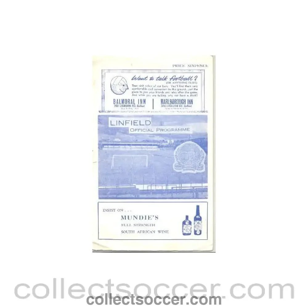 1968 - Linfield v Derry City official programme 1968 - 1969 - Collect Soccer