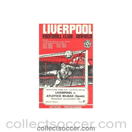 1968 - Liverpool v Atletico Bilbao official programme 02/10/1968 - Collect Soccer