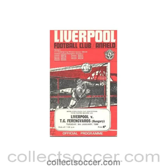 1968 - Liverpool v Ferencvaros, Hungary official programme 09/01/1968 - Collect Soccer