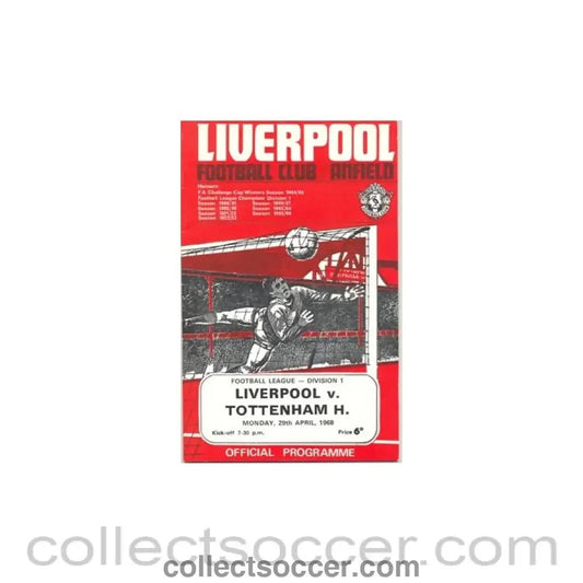 1968 - Liverpool v Tottenham Hotspur official programme 29/04/1968 - Collect Soccer