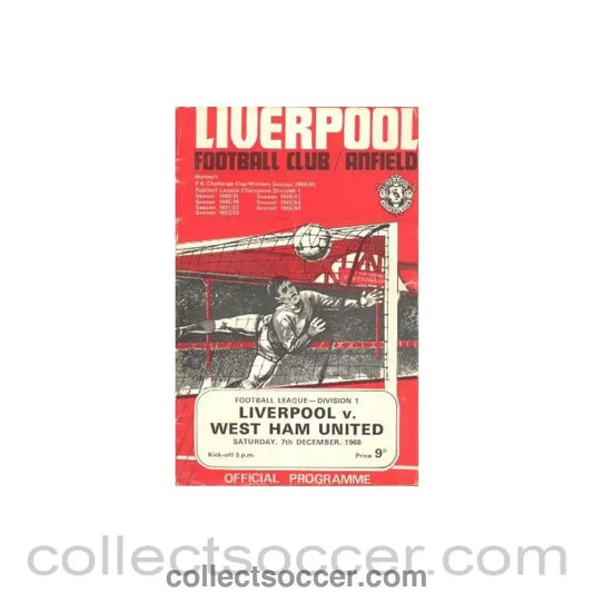 1968 - Liverpool v West Ham United official programme 07/12/1968 - Collect Soccer