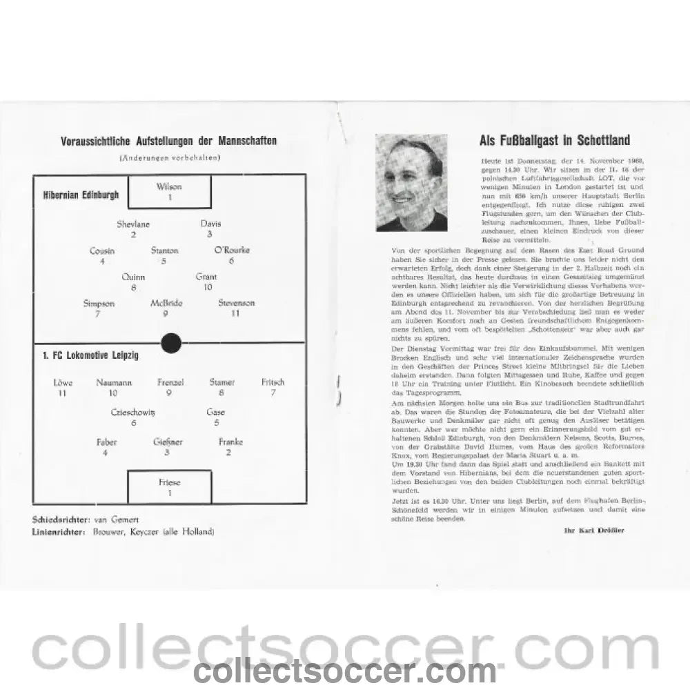 1968 - Lokomotive Leipzig v Hibernian FC 20/11/1968 Official Very Rare Programme - Collect Soccer