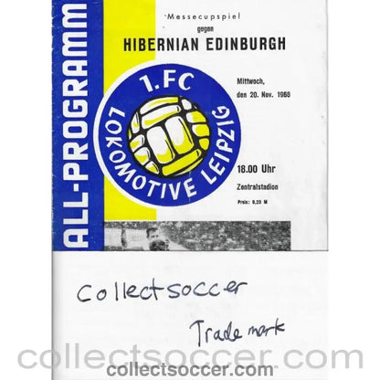 1968 - Lokomotive Leipzig v Hibernian FC 20/11/1968 Official Very Rare Programme - Collect Soccer