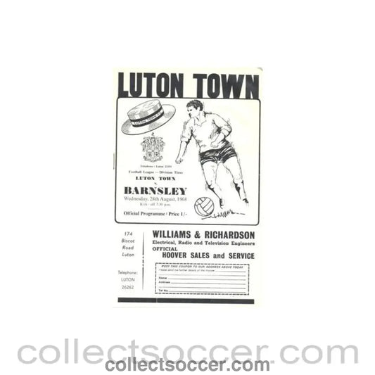 1968 - Luton Town v Barnsley official programme 28/08/1968 Football League - Collect Soccer