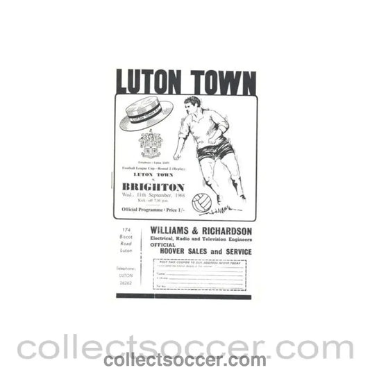1968 - Luton Town v Brighton & Hove Albion official programme 11/09/1968 Football League - Collect Soccer