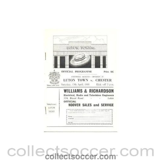 1968 - Luton Town v Chester official programme 13/04/1968 - Collect Soccer