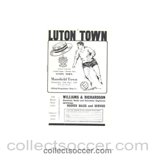 1968 - Luton Town v Mansfield Town official programme 18/09/1968 Football League - Collect Soccer