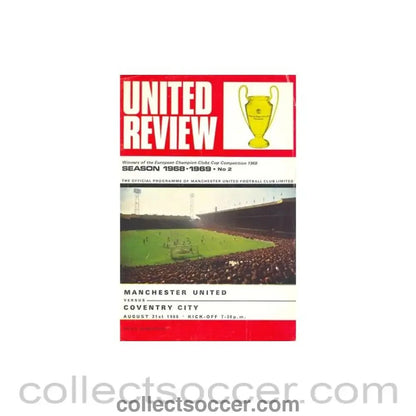 1968 - Manchester United v Coventry City official programme 21/08/1968 token cut, half price - Collect Soccer