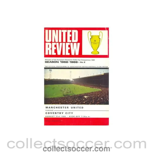 1968 - Manchester United v Coventry City official programme 21/08/1968 token cut, half price - Collect Soccer