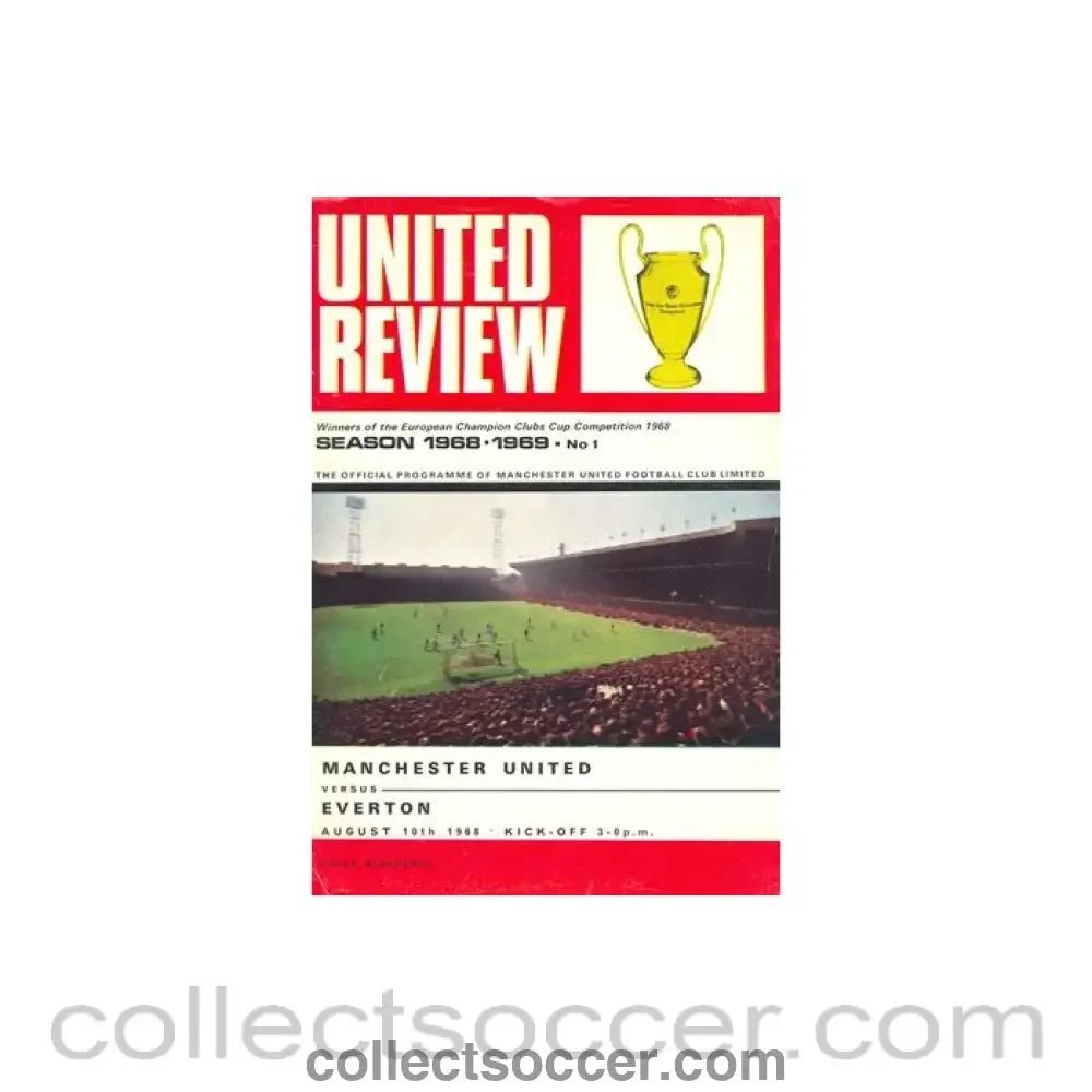 1968 - Manchester United v Everton official programme 10/08/1968 token cut, half price - Collect Soccer