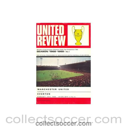 1968 - Manchester United v Everton official programme 10/08/1968 token cut, half price - Collect Soccer