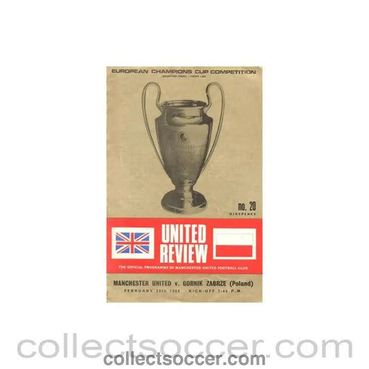 1968 - Manchester United v Gornik Zabrze Poland 28/02/1968 official programme - Collect Soccer