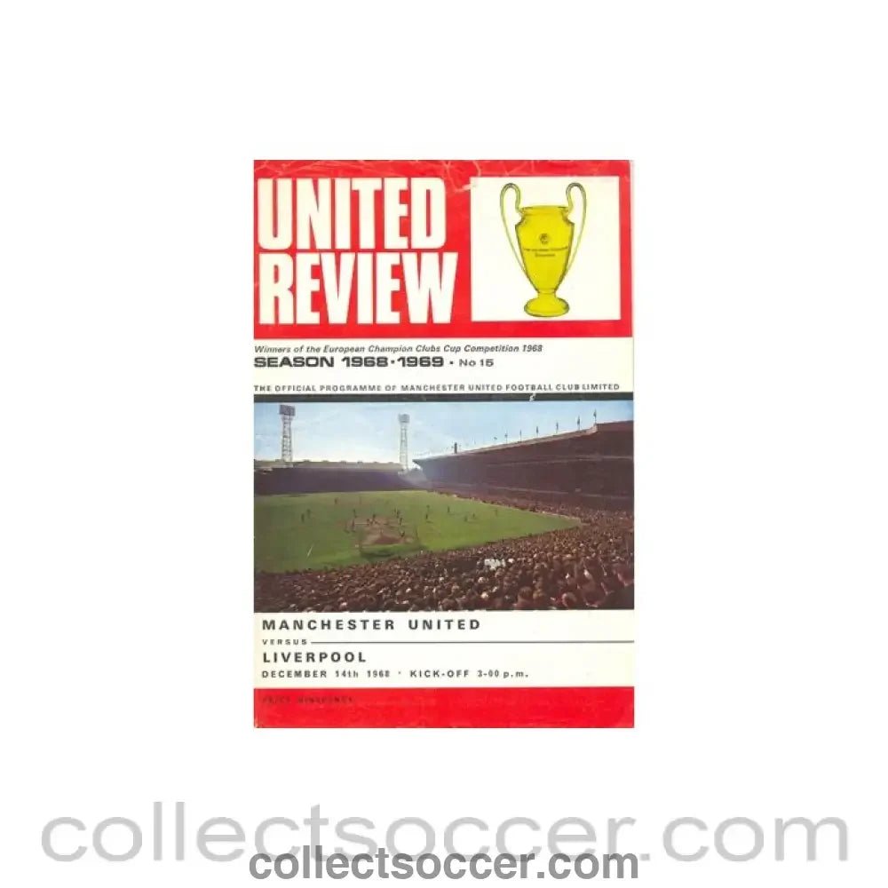 1968 - Manchester United v Liverpool official programme 14/12/1968, half price - Collect Soccer
