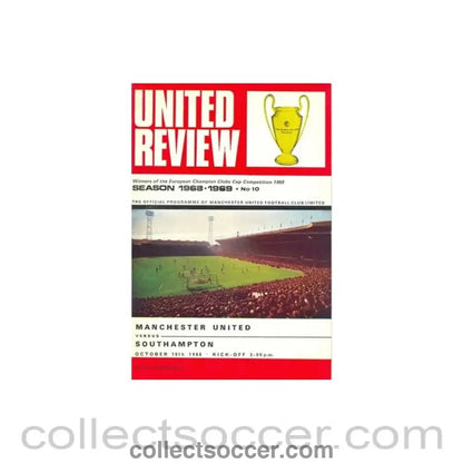 1968 - Manchester United v Southampton official programme 19/10/1968 token cut, half price - Collect Soccer