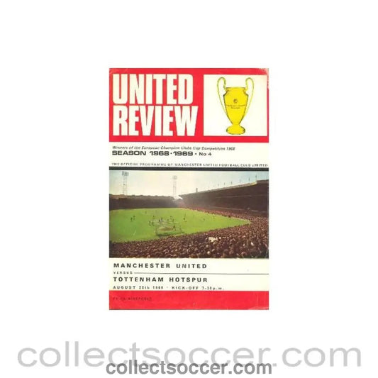 1968 - Manchester United v Tottenham Hotspur official programme 28/08/1968 token cut, half price - Collect Soccer
