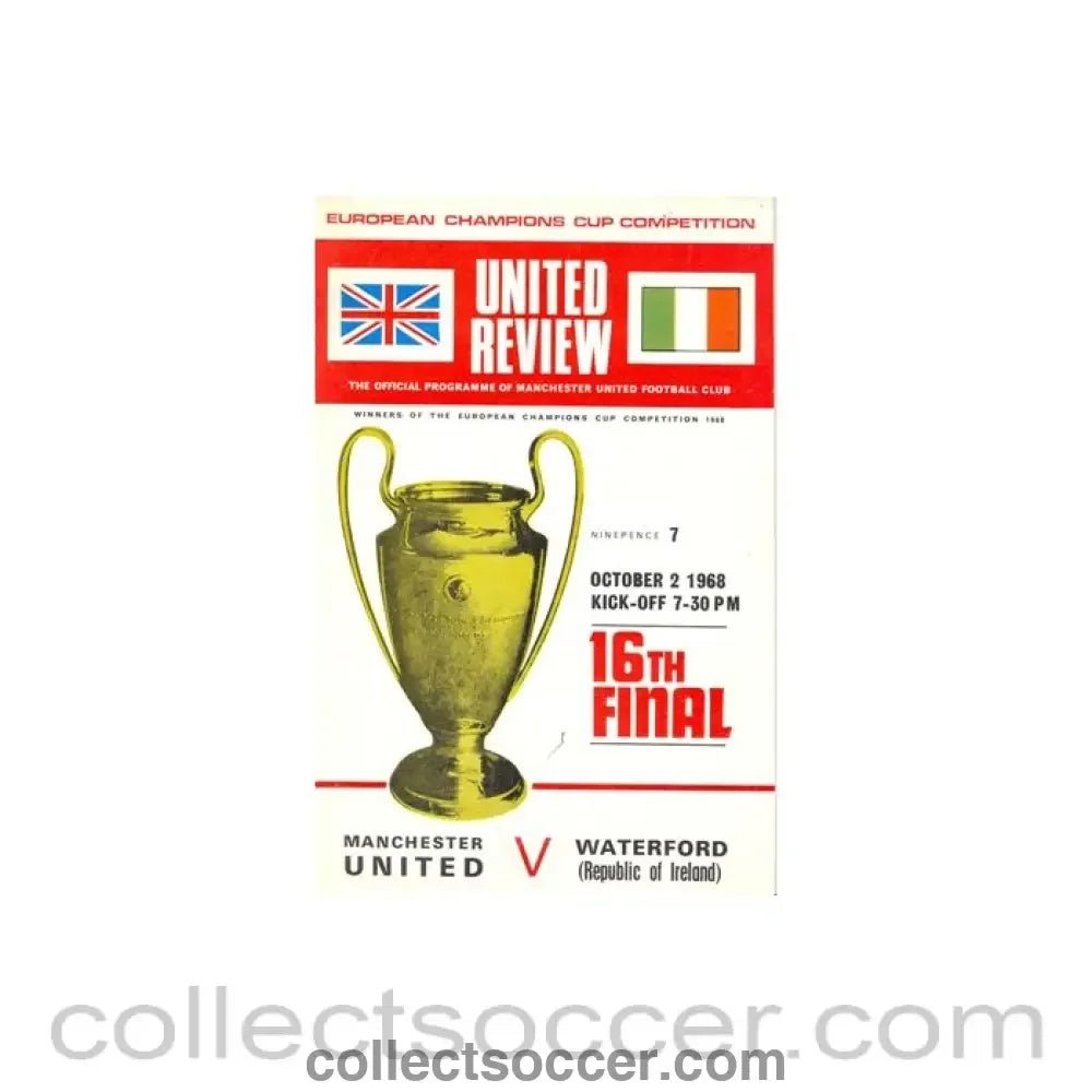 1968 - Manchester United v Waterford Republic of Ireland official programme 02/10/1968 - Collect Soccer