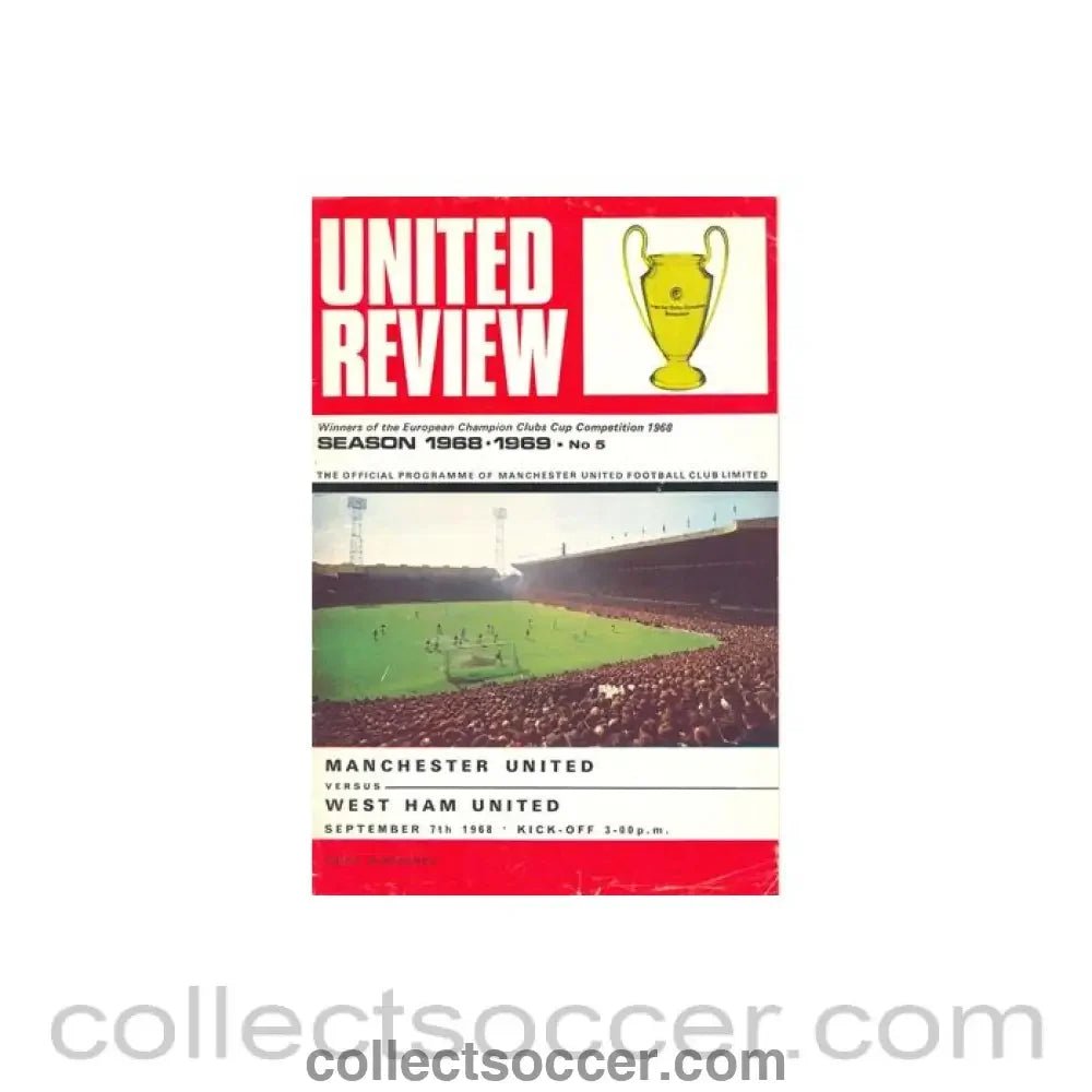 1968 - Manchester United v West Ham United official programme 07/09/1968 token cut, half price - Collect Soccer
